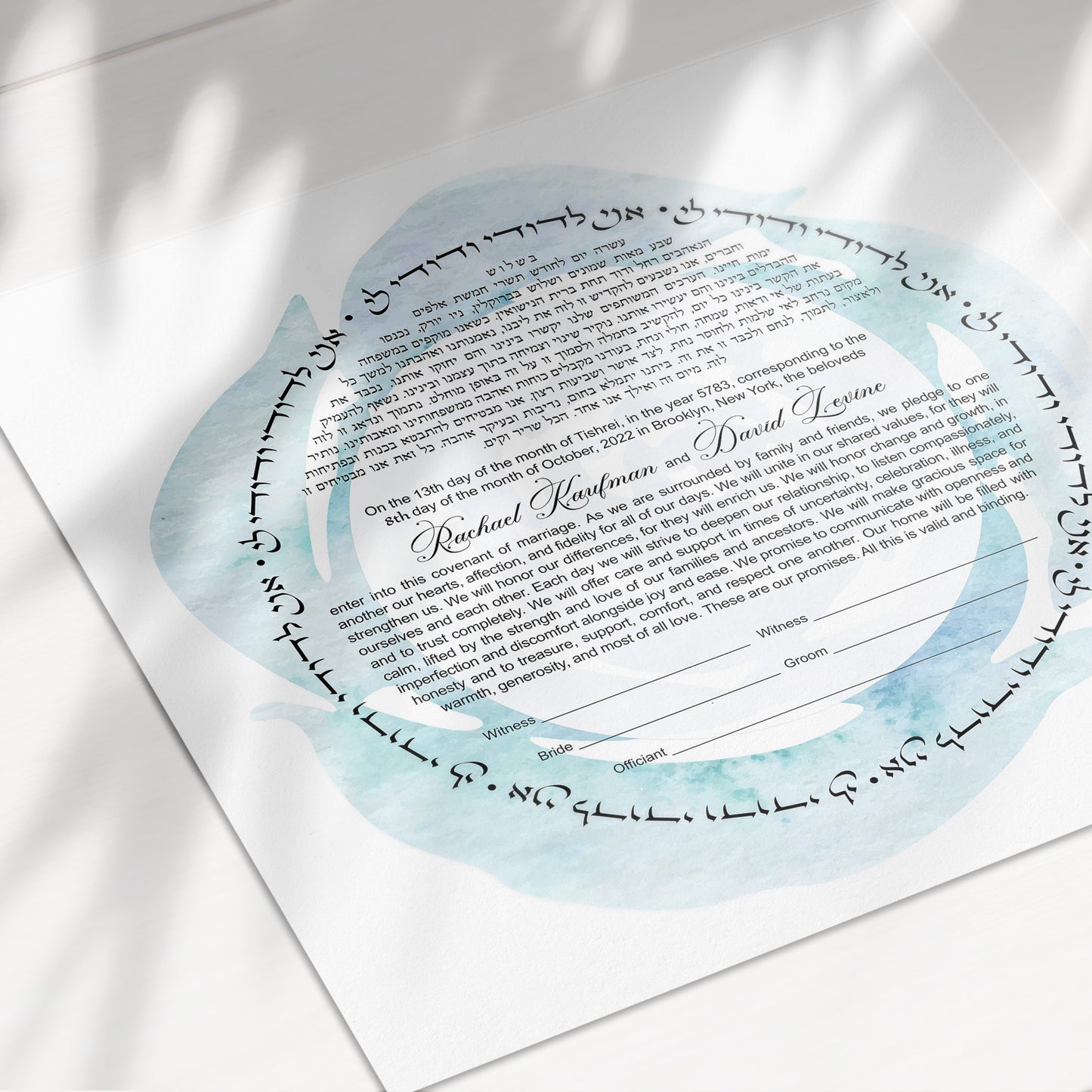 Watercolor Abstract Rose Ketubah, Minimalist Modern Ketubah, Blue Rose Floral Ketubah beautiful