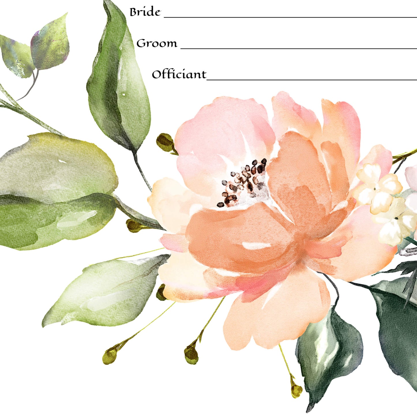 Watercolor floral wreath ketubah showing closeup of the artwork.