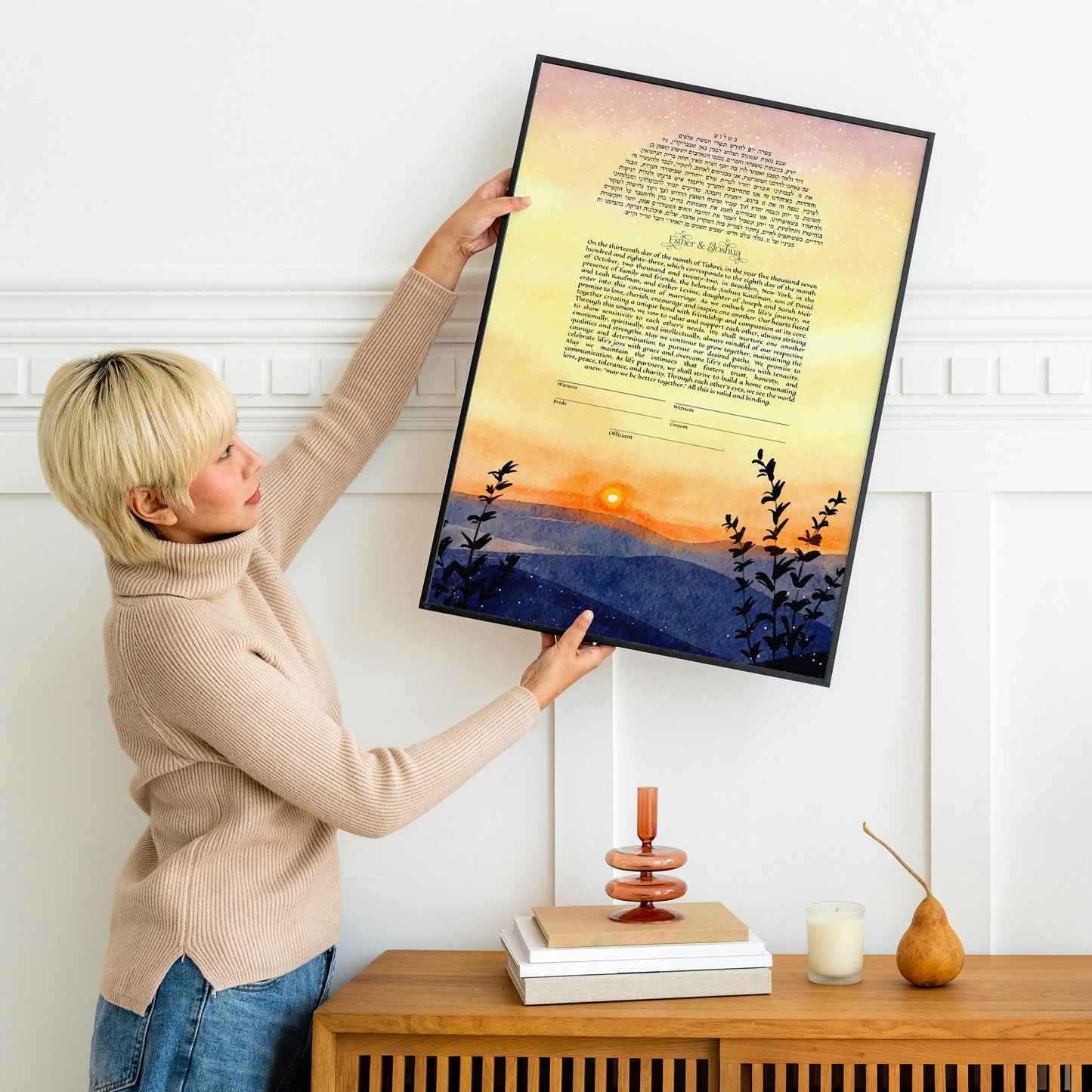 Watercolor Sunset Ketubah, Nature Ketubah, Mountain Scenery Ketubah