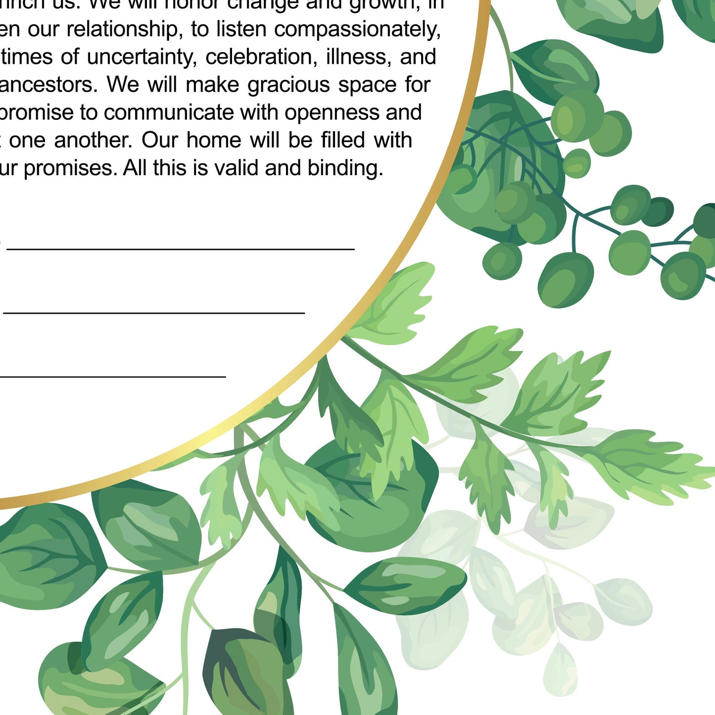 Herbal Modern Botanical Ketubah Greenery Leaves Ketubah Leafy Wreath Ketubah